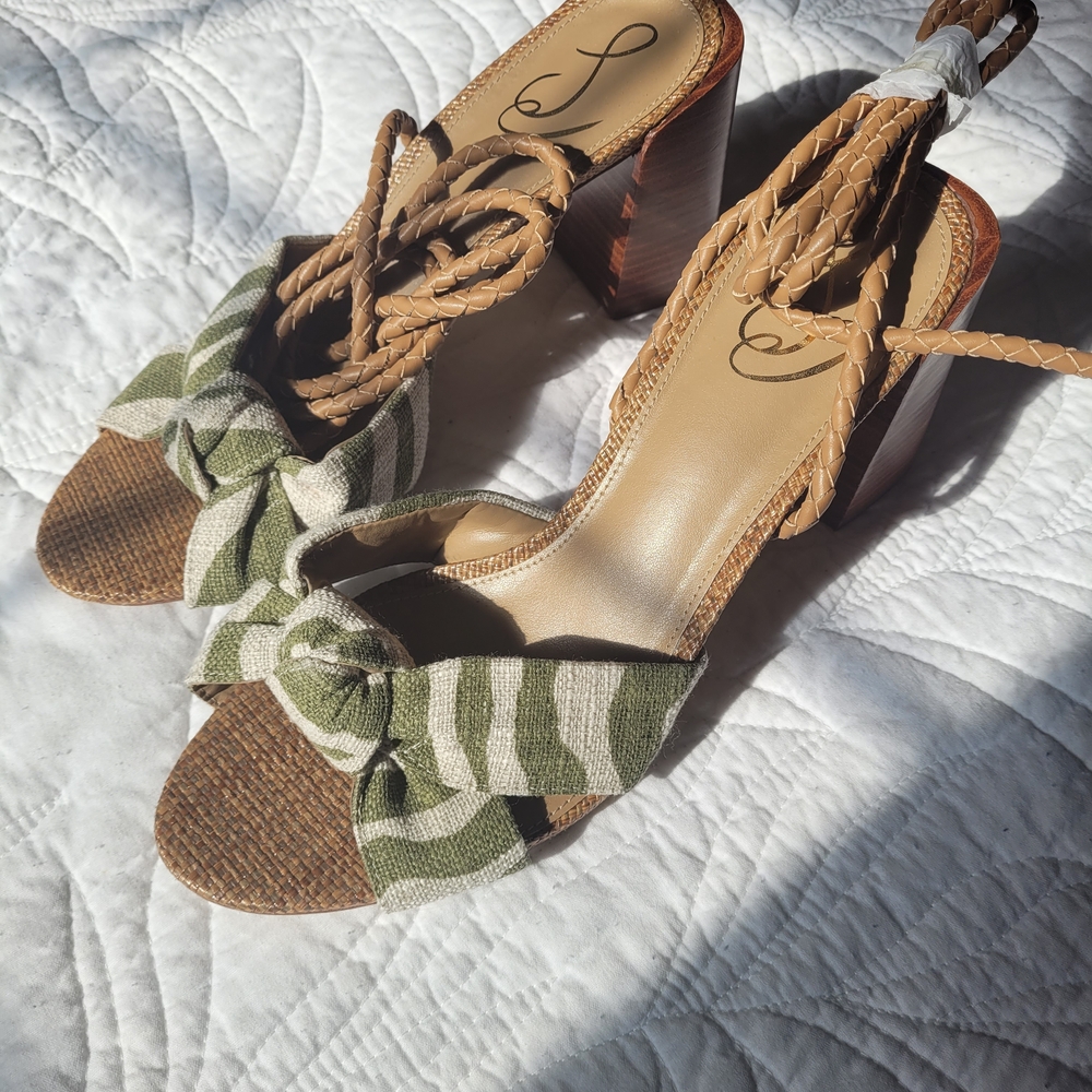Sam Edelman Green and Tan Strappy Heeled Sandals